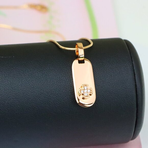 "Rose Gold Bar Pendant with Mini Cross and Crystal Accents, XPPT1253 - Picture 2 of 12
